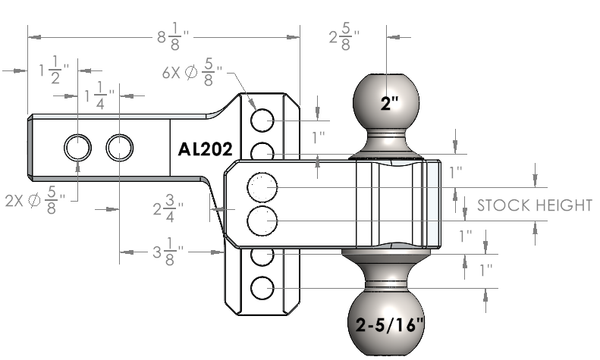 Specifications of the AL202 Aluminum Drop Hitch