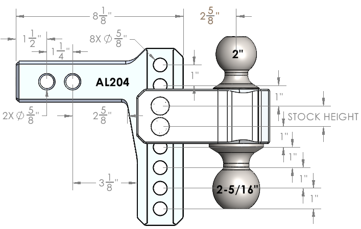 2.0" Aluminum Medium Duty 4" Drop/Rise Hitch Design Specification