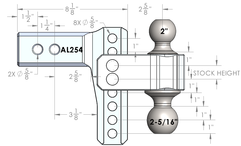 2.5" Aluminum Medium Duty 4" Drop/Rise Hitch Design Specification