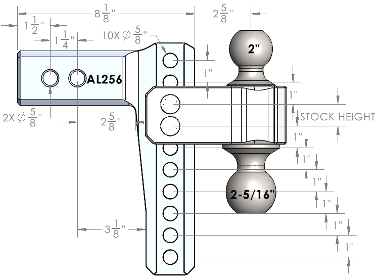 2.5" Aluminum Medium Duty 6" Drop/Rise Hitch Design Specification