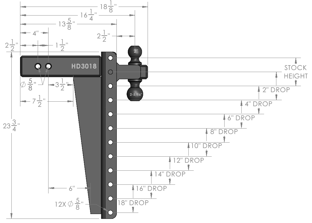 3.0-Inch Heavy Duty 18-Inch Drop/Rise Hitch- Production Specifications