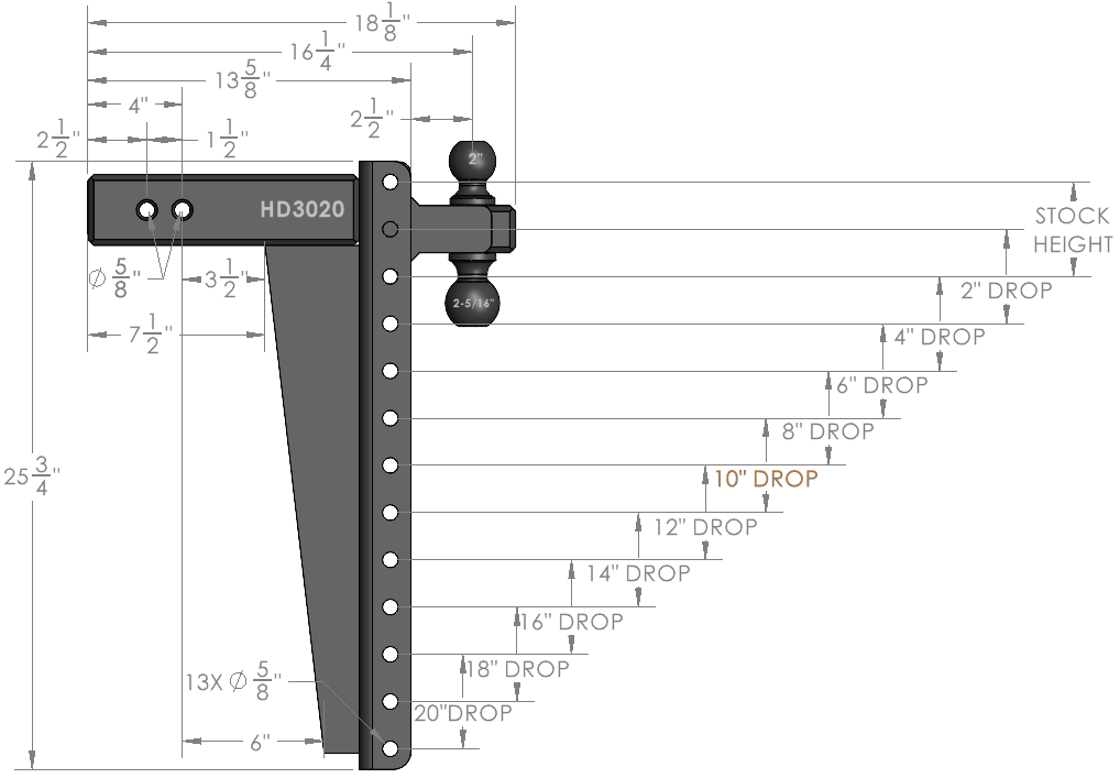 3.0-Inch Heavy Duty 20-Inch Drop/Rise Hitch- Production Specifications