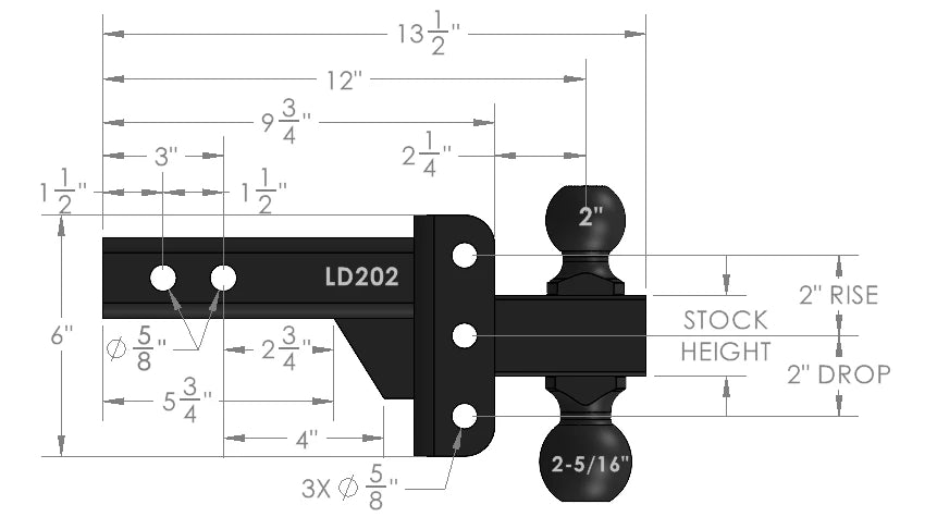 2.0-Inch Light Duty 2-Inch Drop/Rise Hitch- Production Specifications