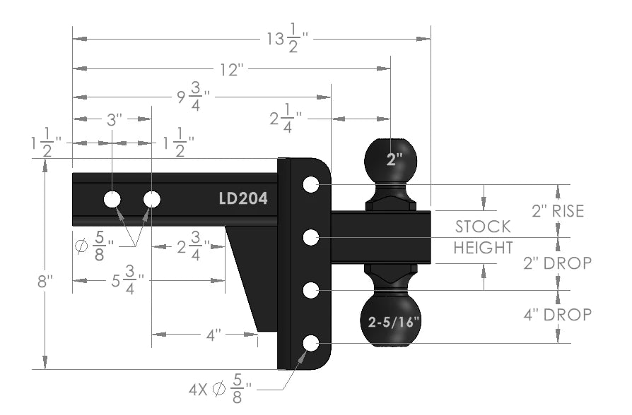 2.0-Inch Light Duty 4-Inch Drop/Rise Hitch- Production Specifications