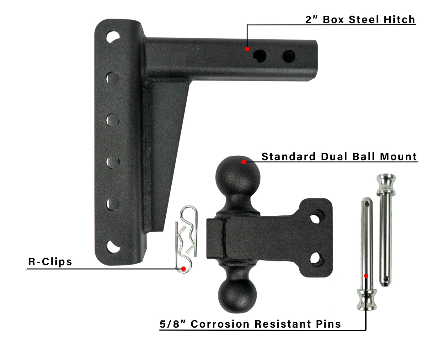 2.0" Medium Duty 6" Drop/Rise Hitch- Parts Included