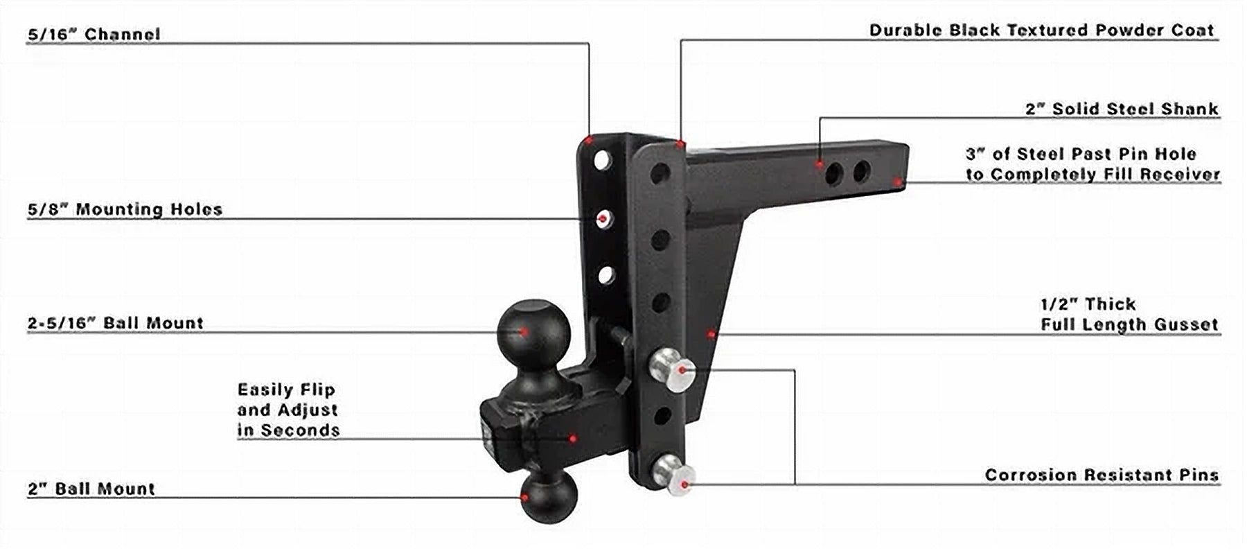 2.0" Extreme Duty 6" Drop/Rise Hitch- Production Description