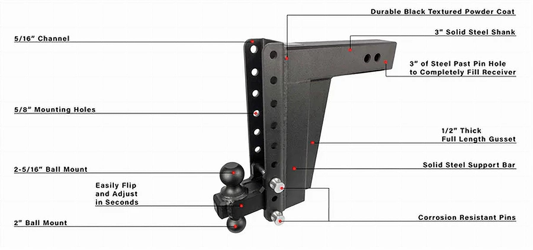 3.0" Extreme Duty 12" Drop/Rise Hitch- Production Description