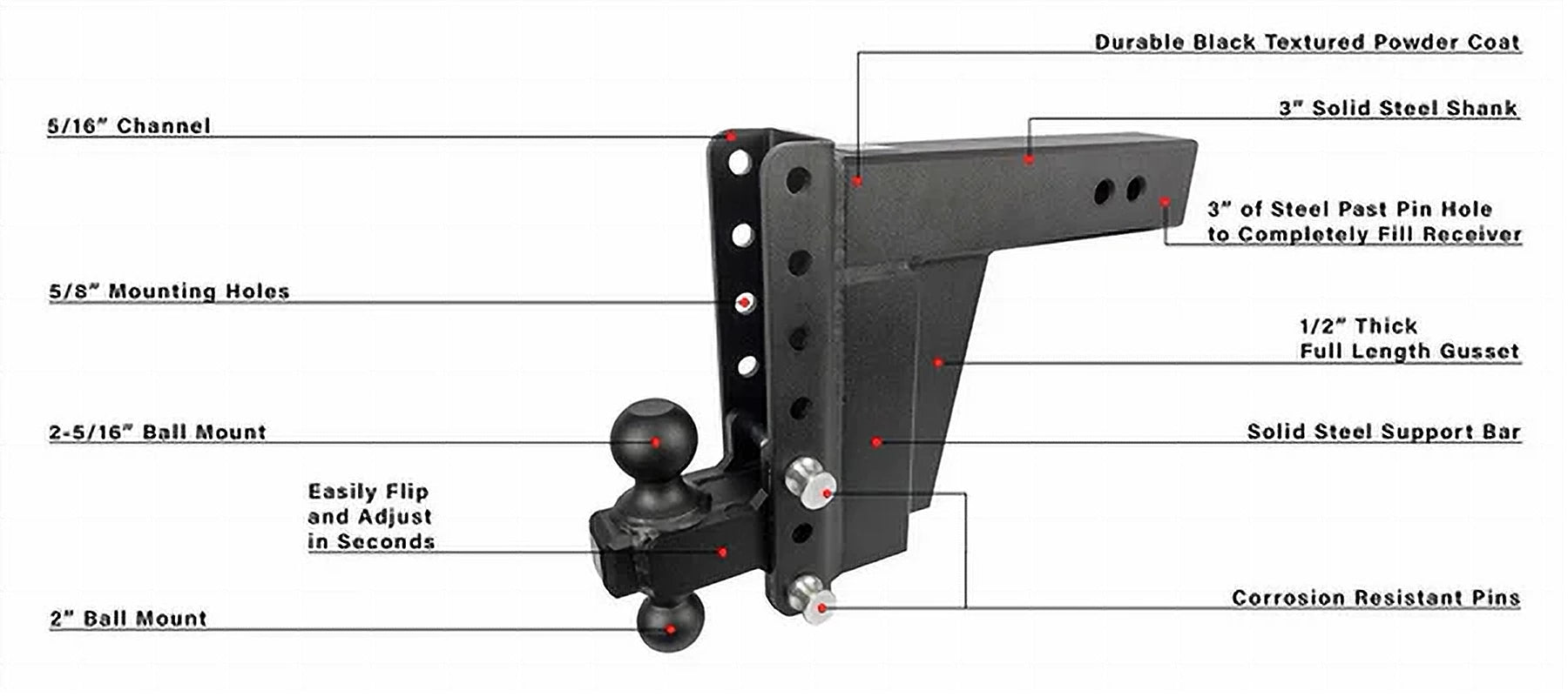 3.0″ Extreme Duty 8″ Drop/Rise Hitch- Production Description