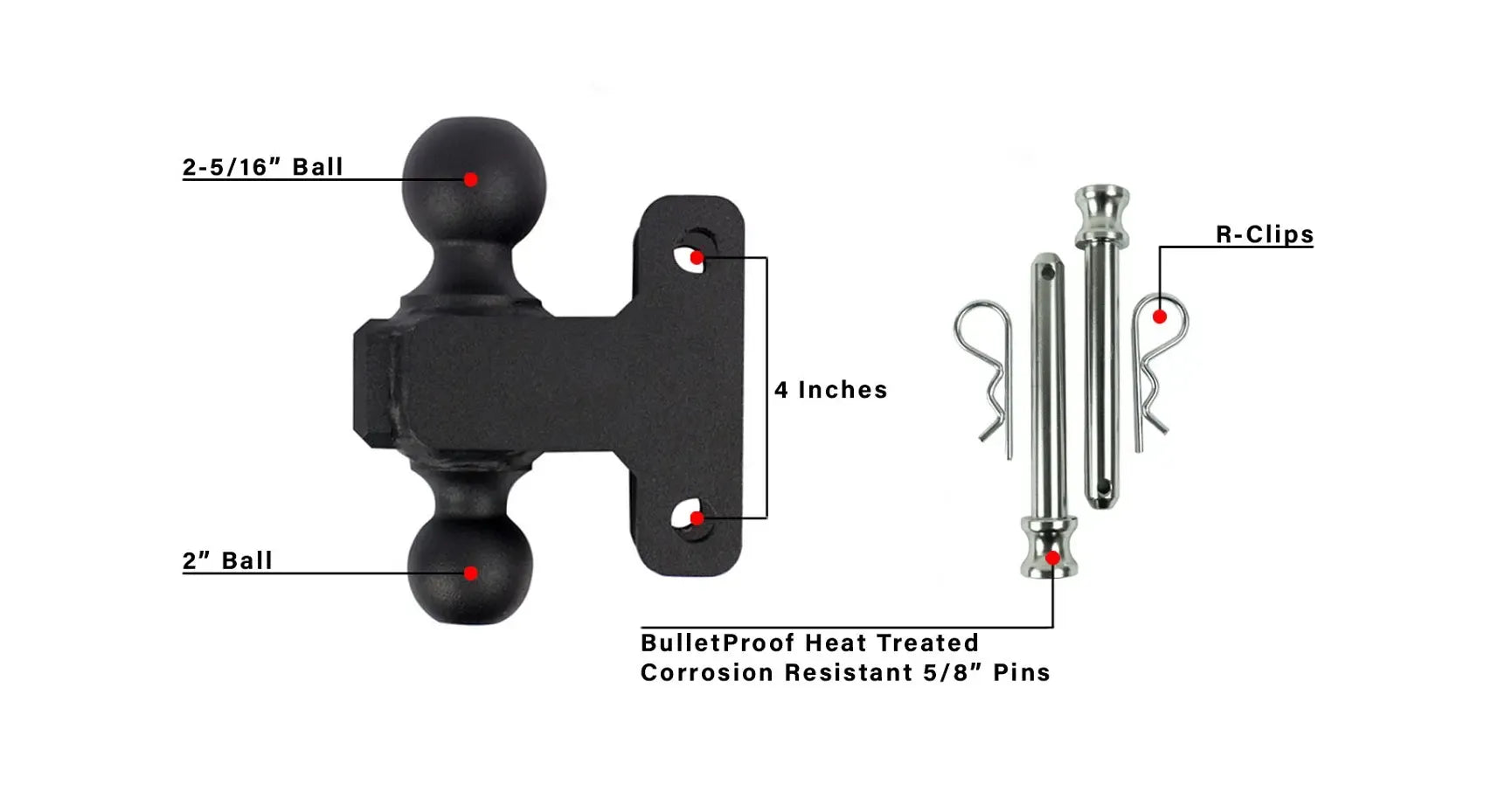 2.0" Extreme Duty 4" & 6" Offset Hitch- EXTREME DUTY DUAL BALL MOUNT