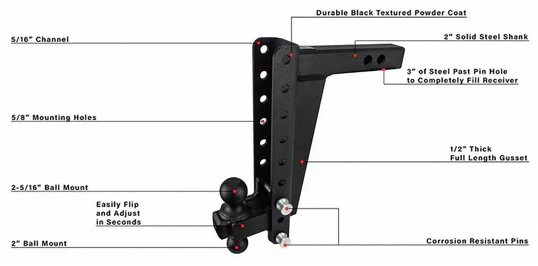 2.0" Heavy Duty 12" Drop/Rise Hitch- Production Description