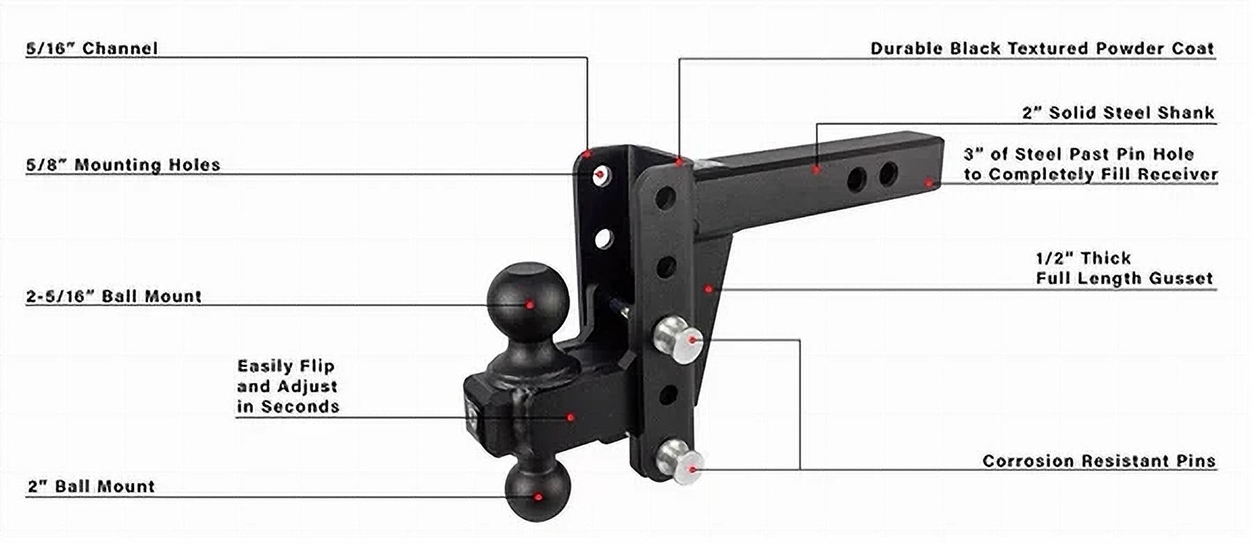 2.0" Heavy Duty 4" Drop/Rise Hitch- Production Description