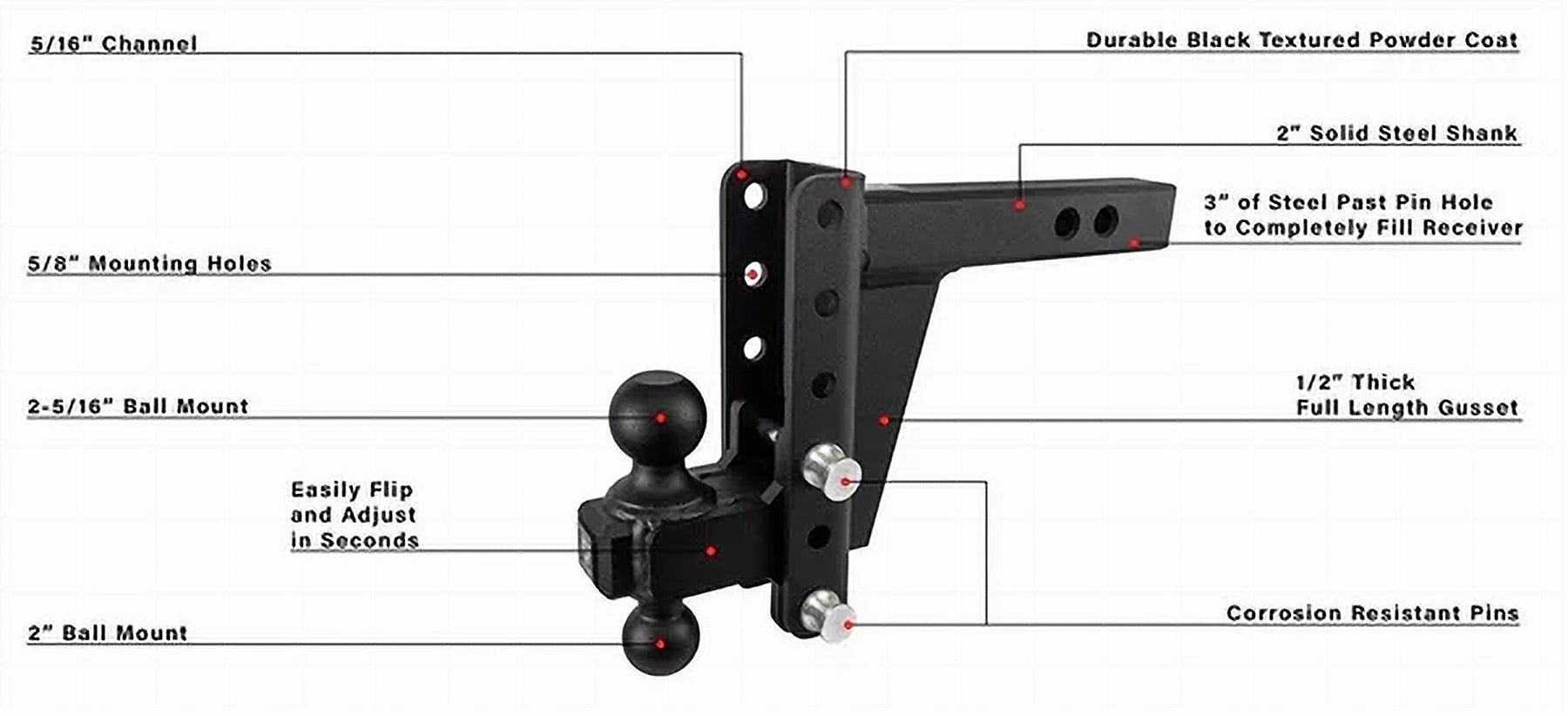 2.0" Heavy Duty 6" Drop/Rise Hitch- Production Description