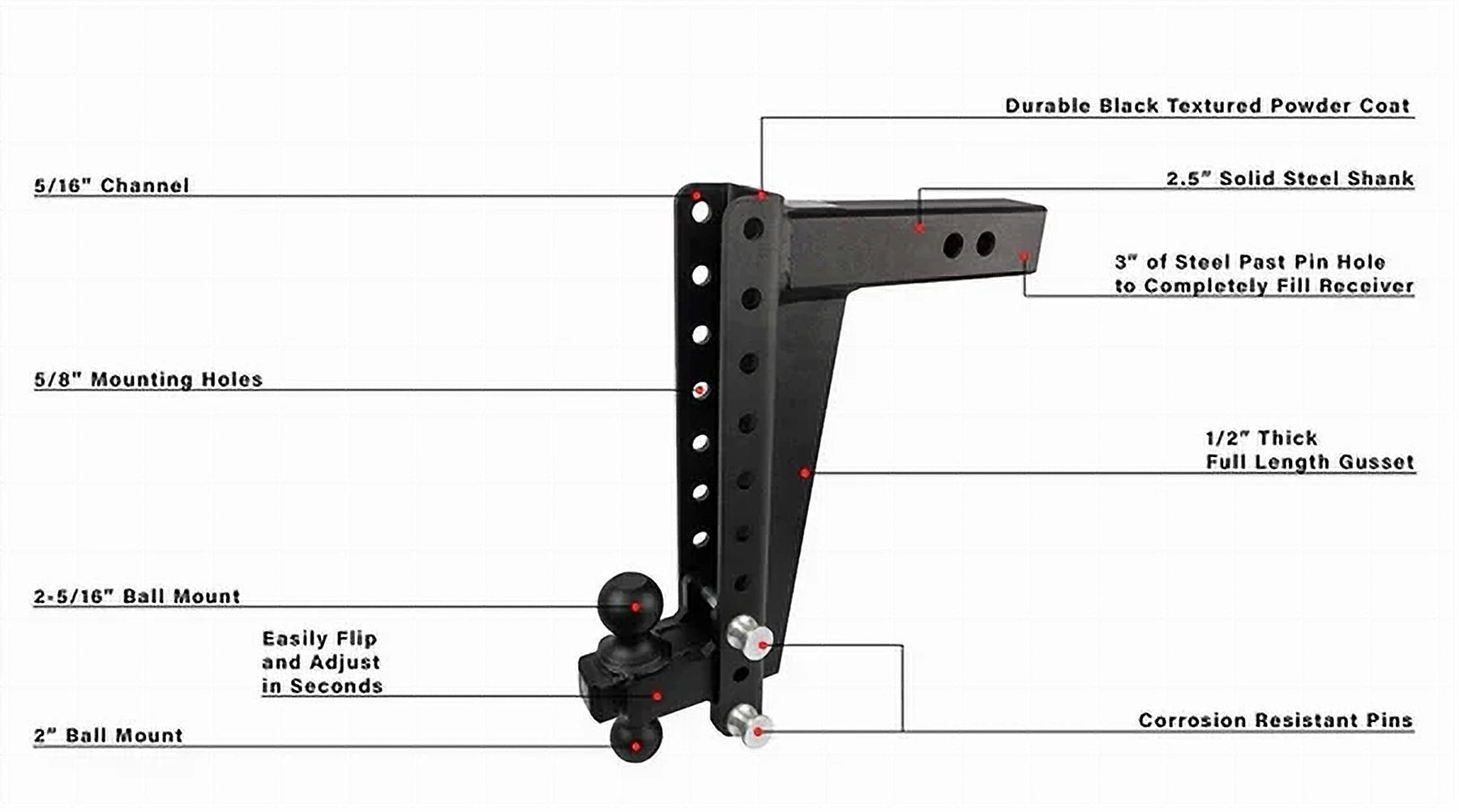 2.5" Heavy Duty 14" Drop/Rise Hitch- Production Description