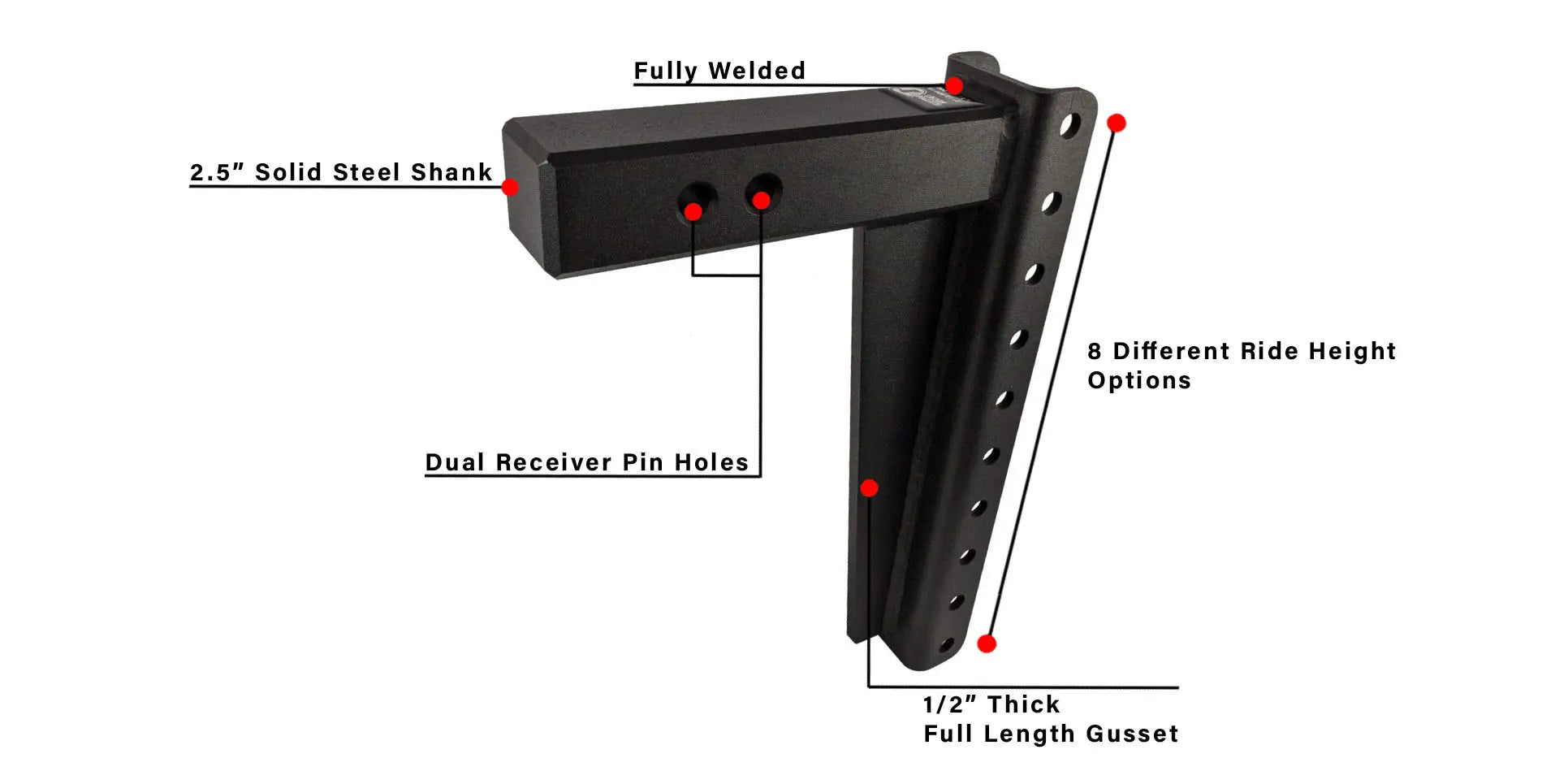 2.5" Heavy Duty 14" Drop/Rise Hitch- Shank Information