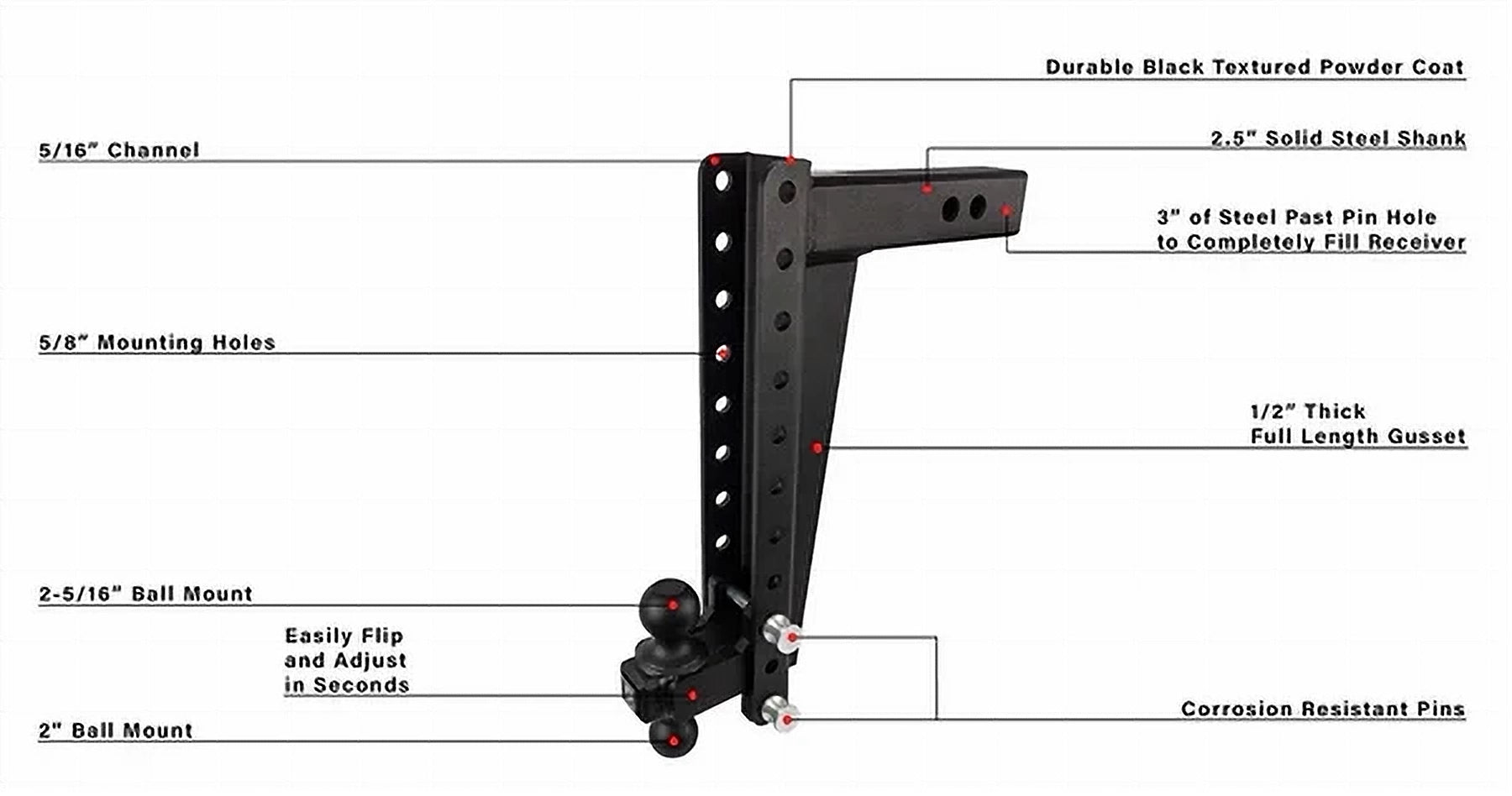 2.5" Heavy Duty 16" Drop/Rise Hitch- Production Description