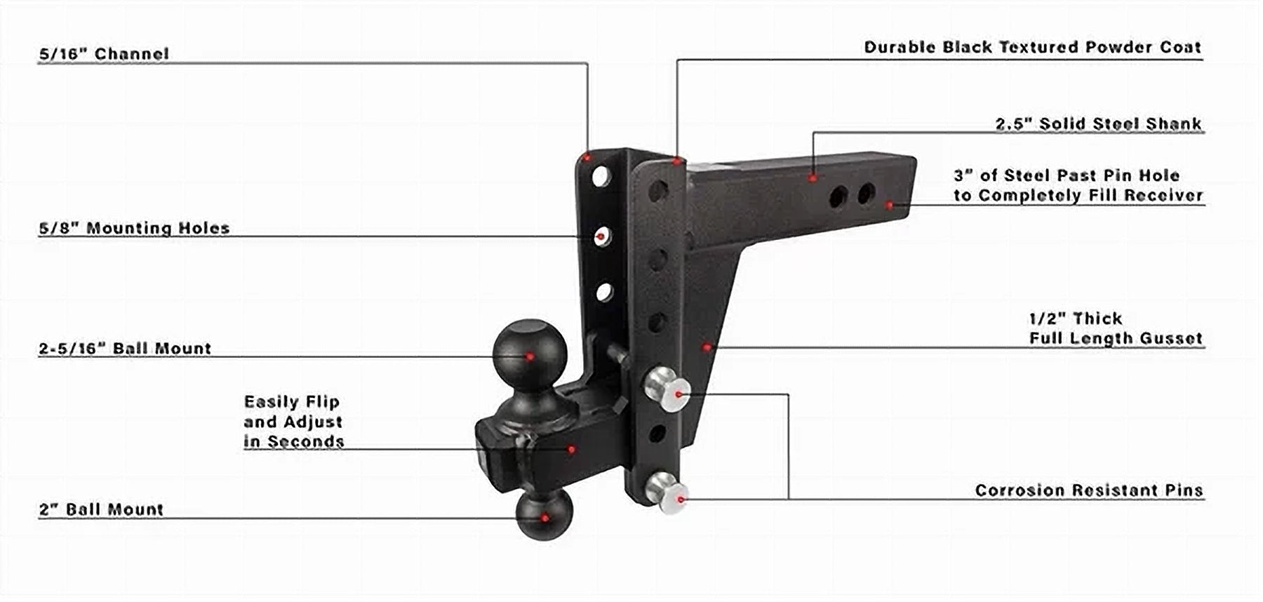 2.5" Heavy Duty 6" Drop/Rise Hitch- Production Description