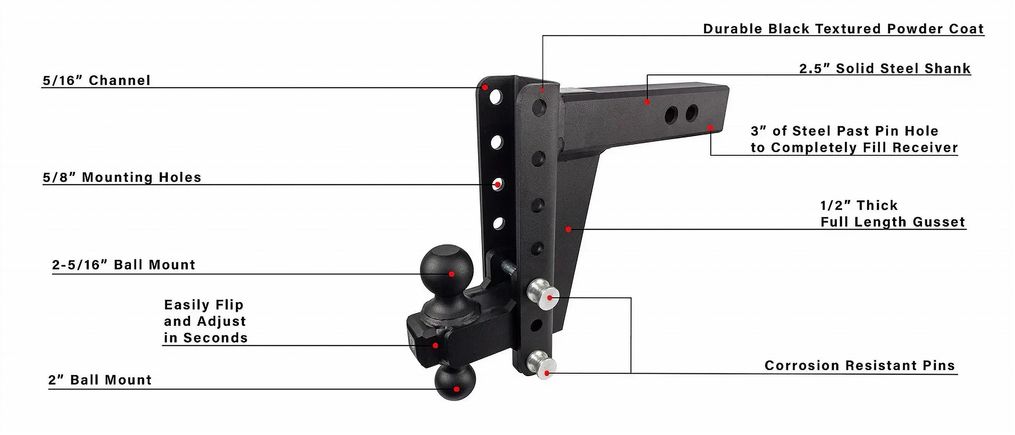 2.5" Heavy Duty 8" Drop/Rise Hitch- Production Description