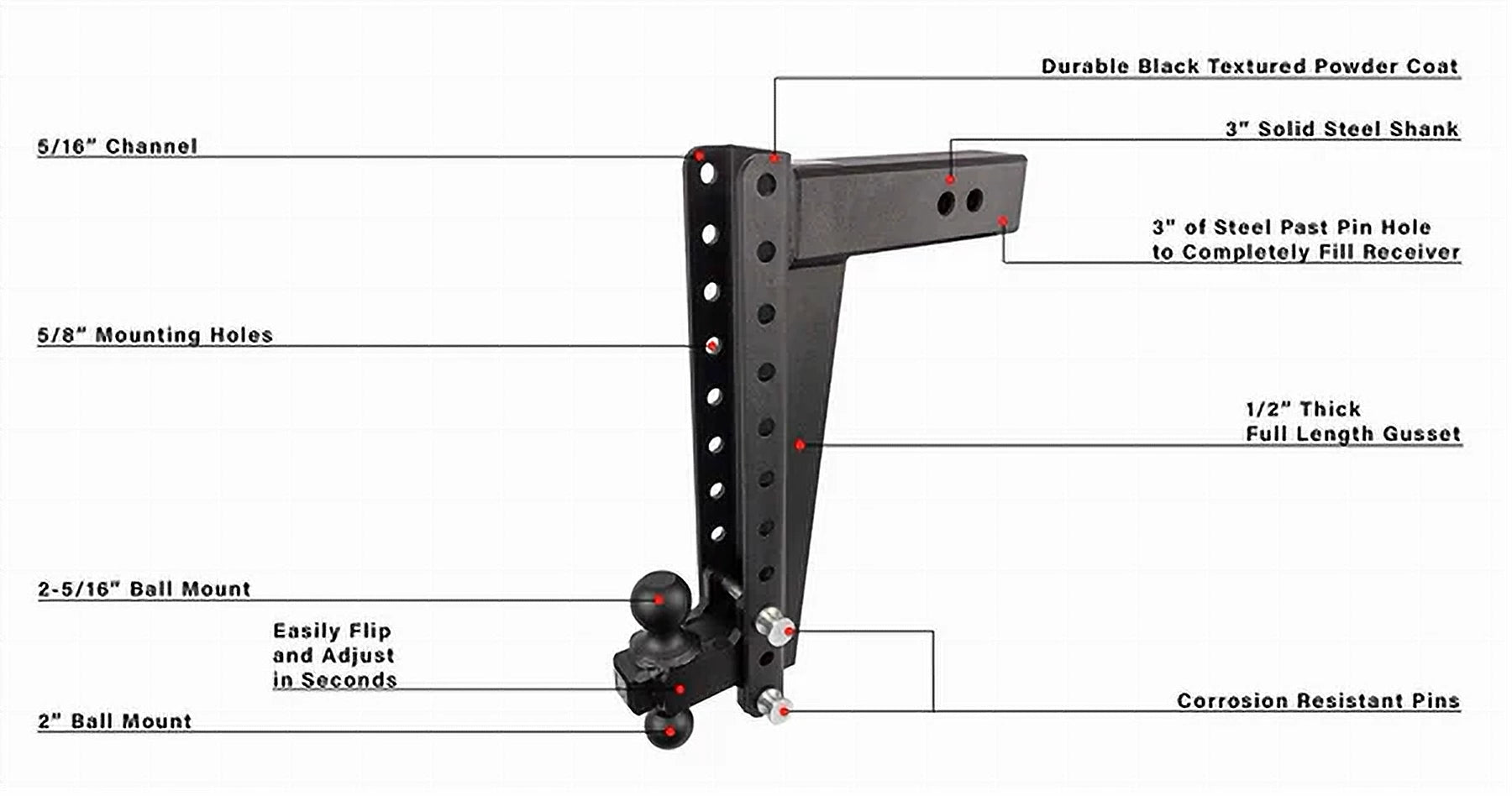 3.0" Heavy Duty 16″ Drop/Rise Hitch- Production Description