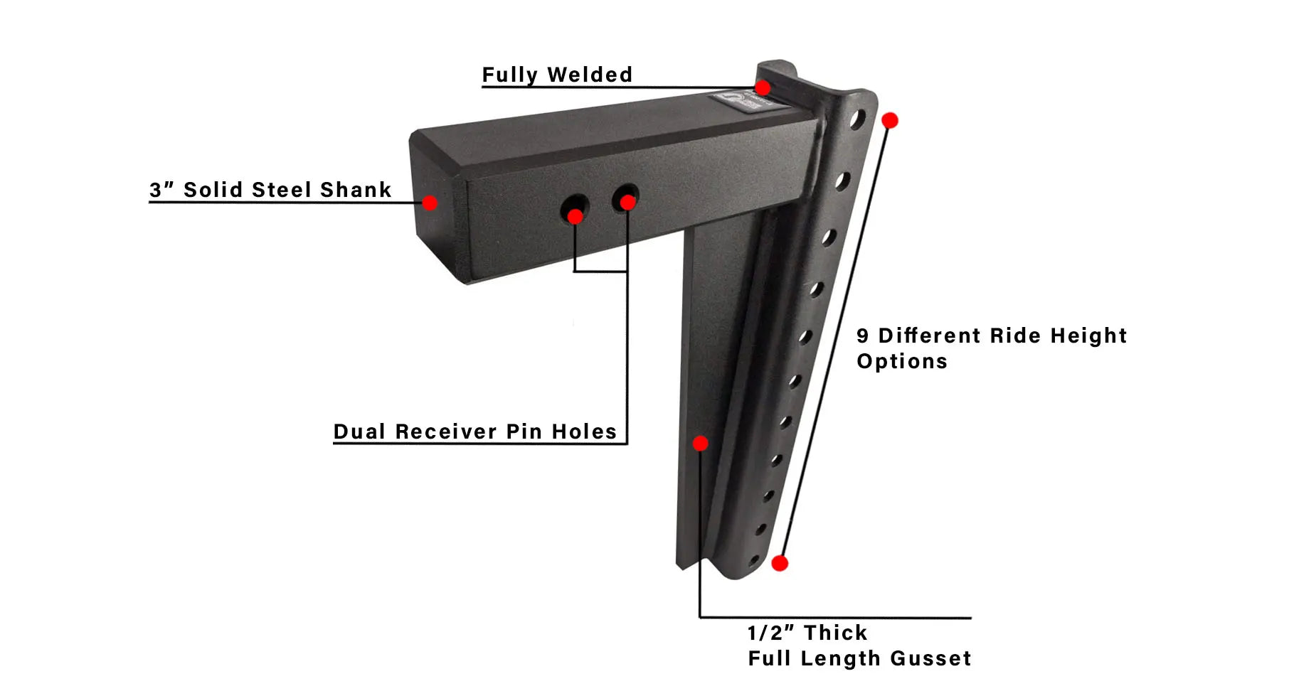 3.0" Heavy Duty 16″ Drop/Rise Hitch- Shank Information