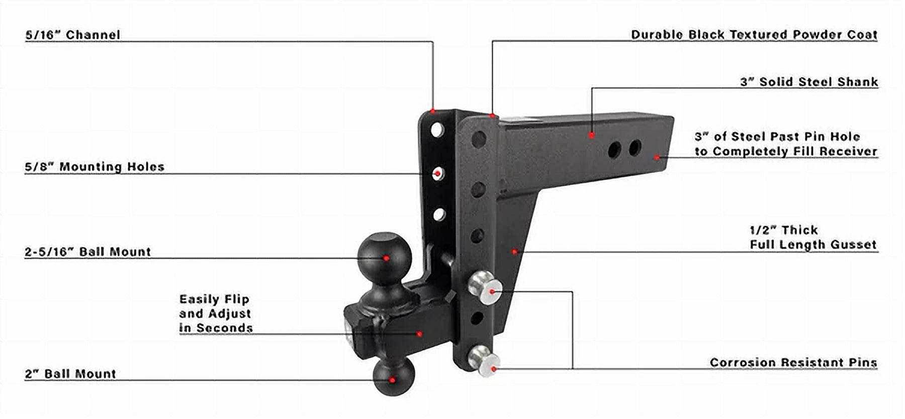 3.0" Heavy Duty 6″ Drop/Rise Hitch- Production Description