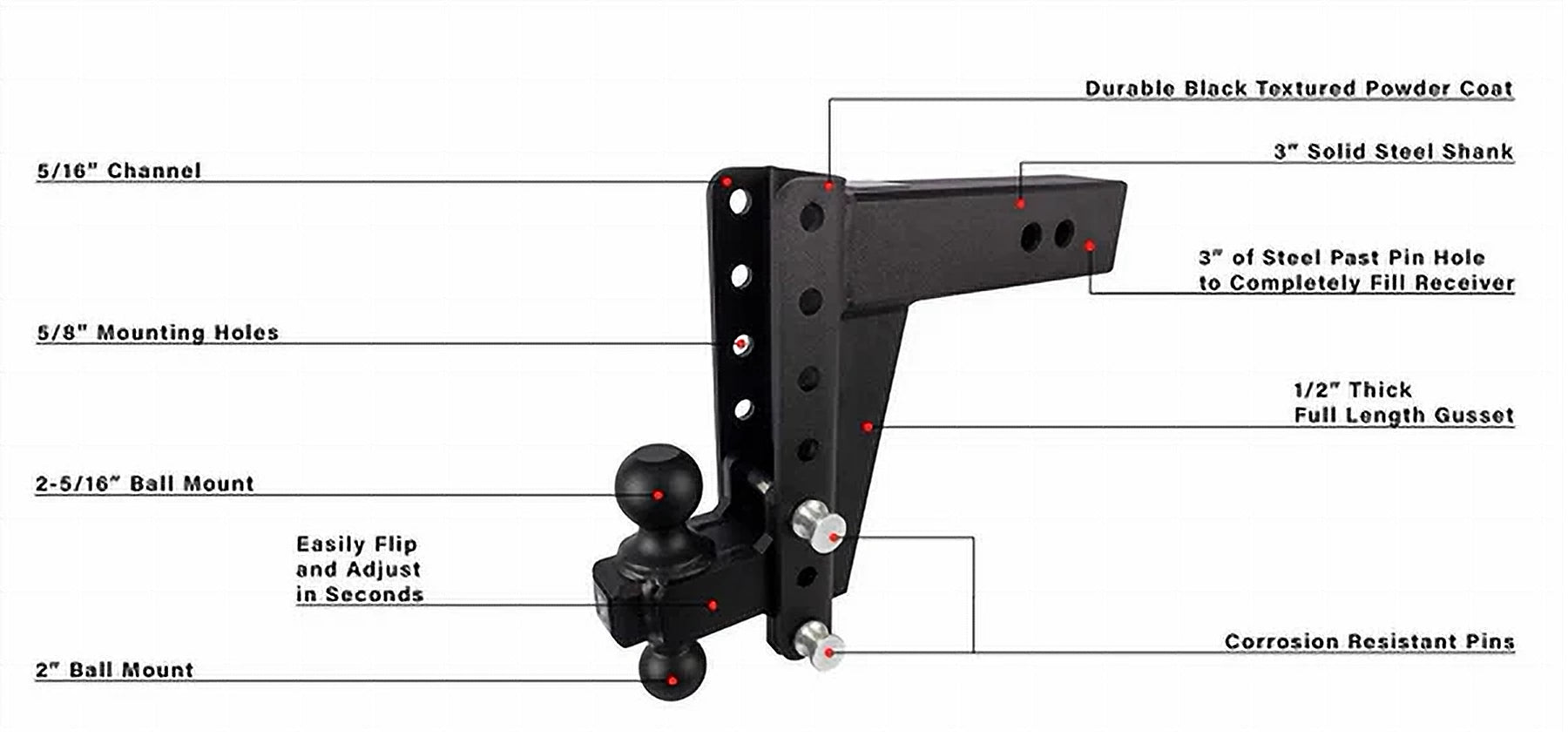 3.0" Heavy Duty 8″ Drop/Rise Hitch- Production Description