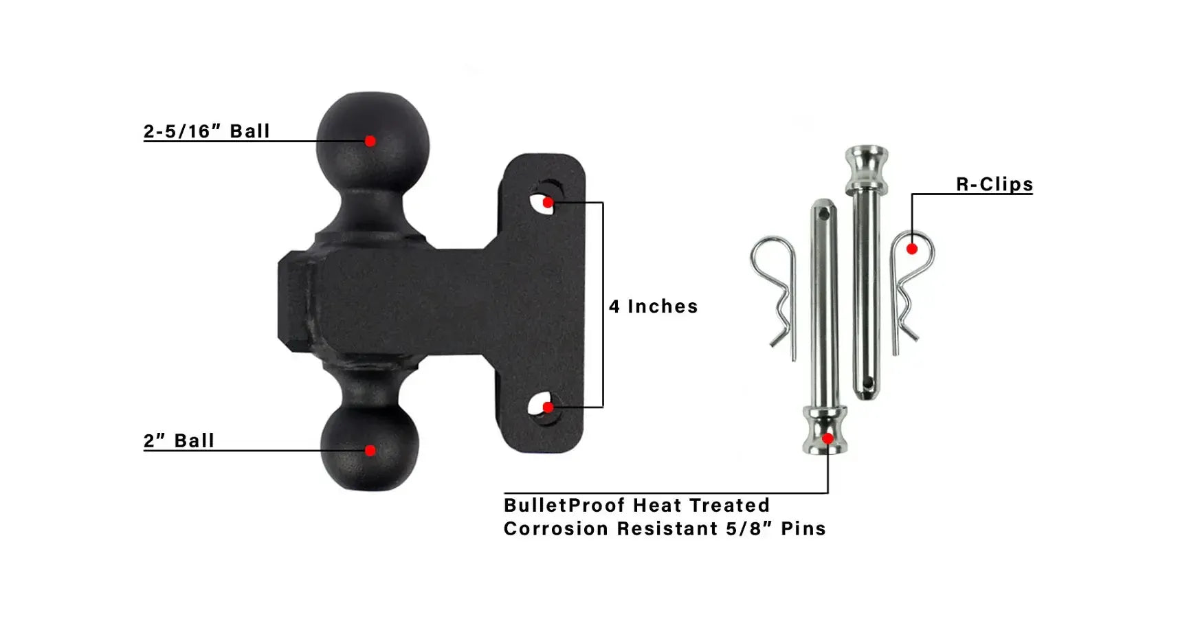 3.0" Heavy Duty 4" & 6" Offset Hitch- HEAVY DUTY DUAL BALL MOUNT