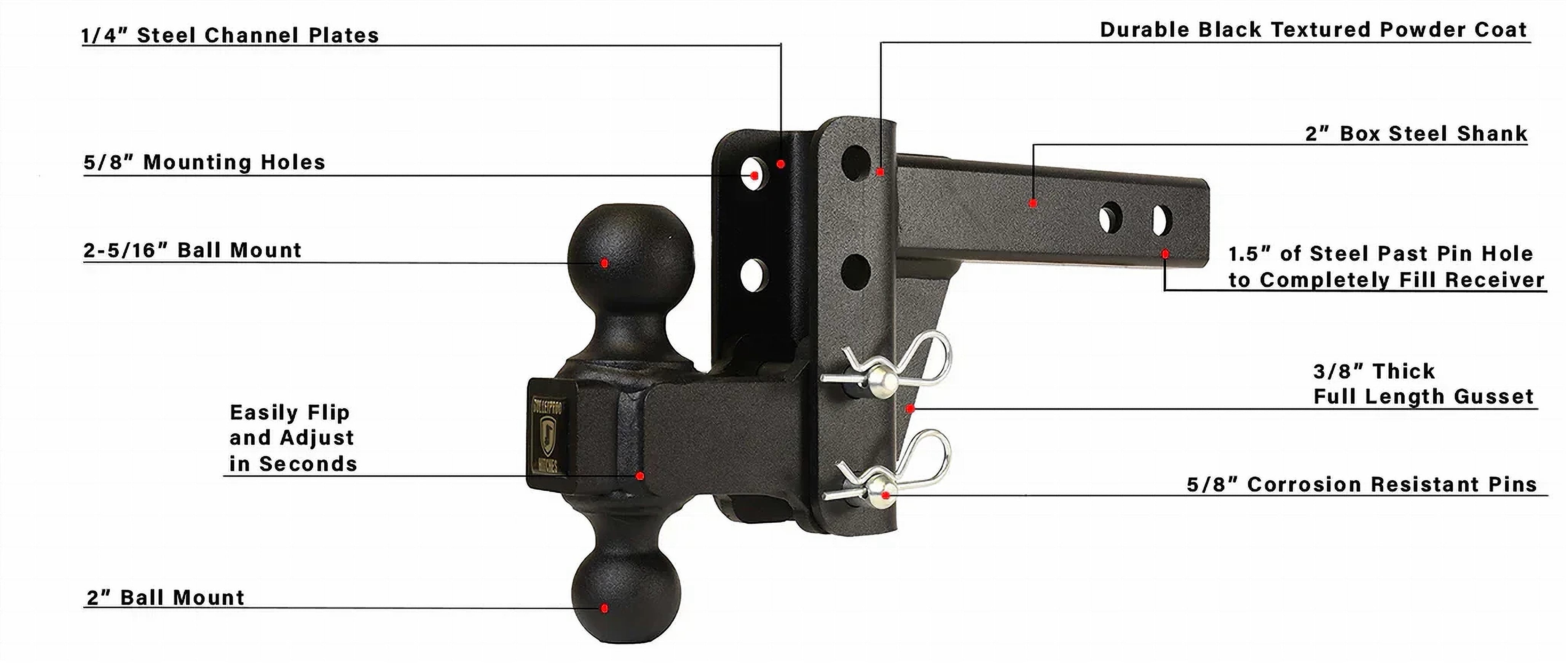 2.0" Medium Duty 2" Drop/Rise Hitch- Production Description