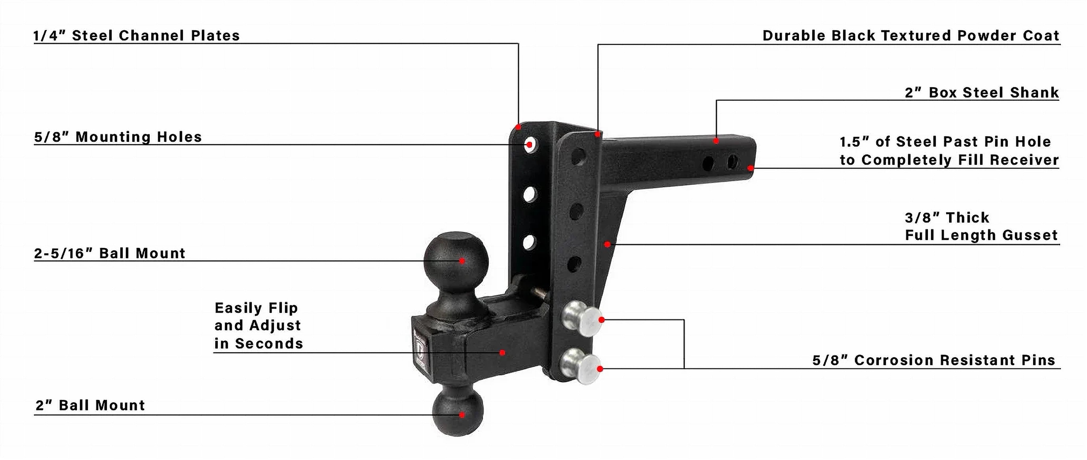 2.0" Medium Duty 4" Drop/Rise Hitch- Production Description