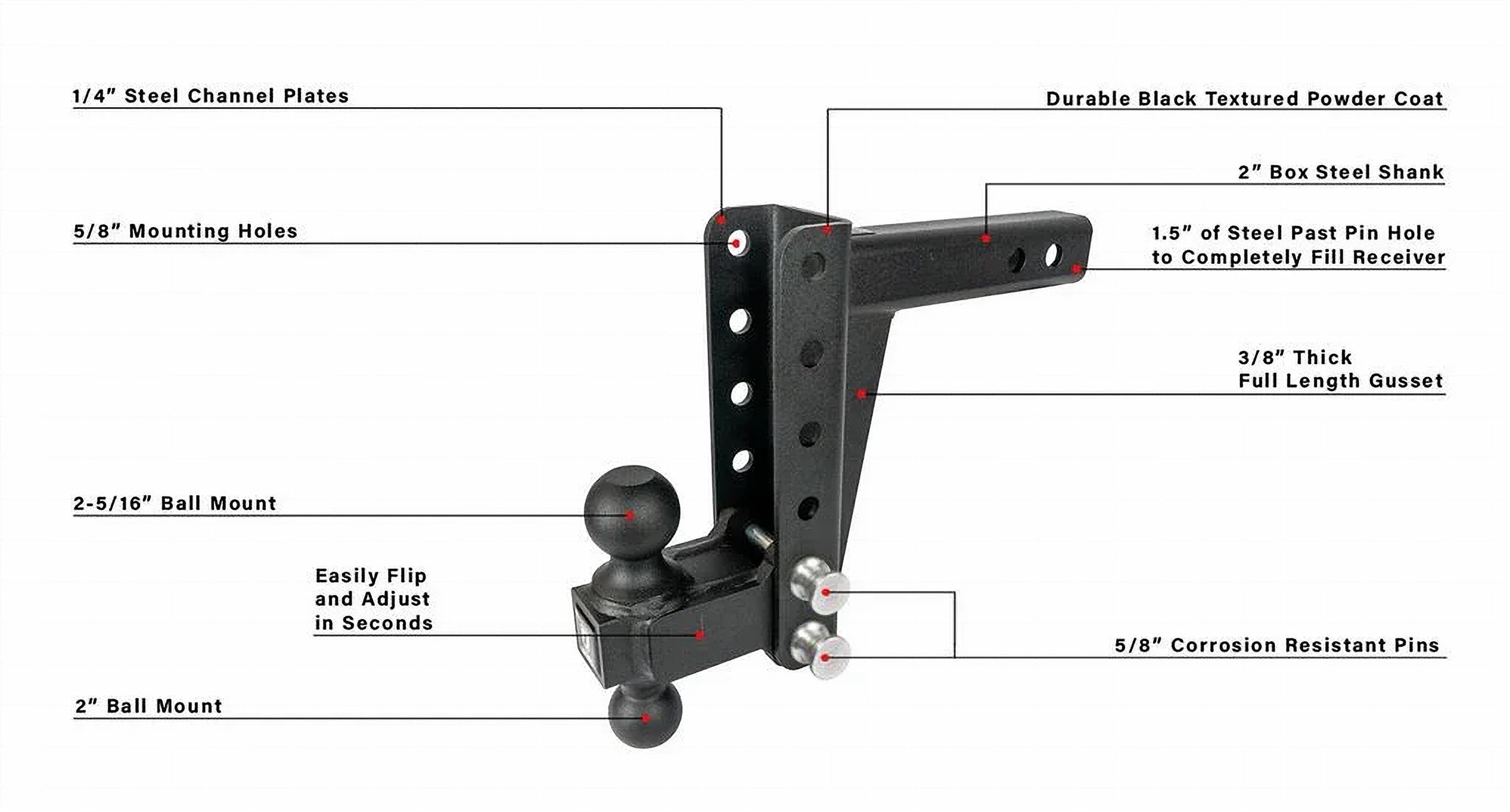 2.0" Medium Duty 6" Drop/Rise Hitch- Production Description