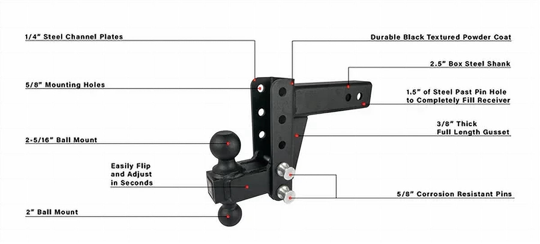 2.5" Medium Duty 4" Drop/Rise Hitch- Production Description